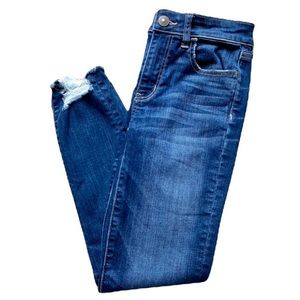 American Eagle Distressed High Rise Jegging Crop - Ripped - Dark Blue Wash